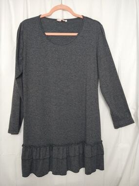 MiYang Mini Dress sz XL Gray Grey T-shirt Jersey ruffle long sleeve round neck
